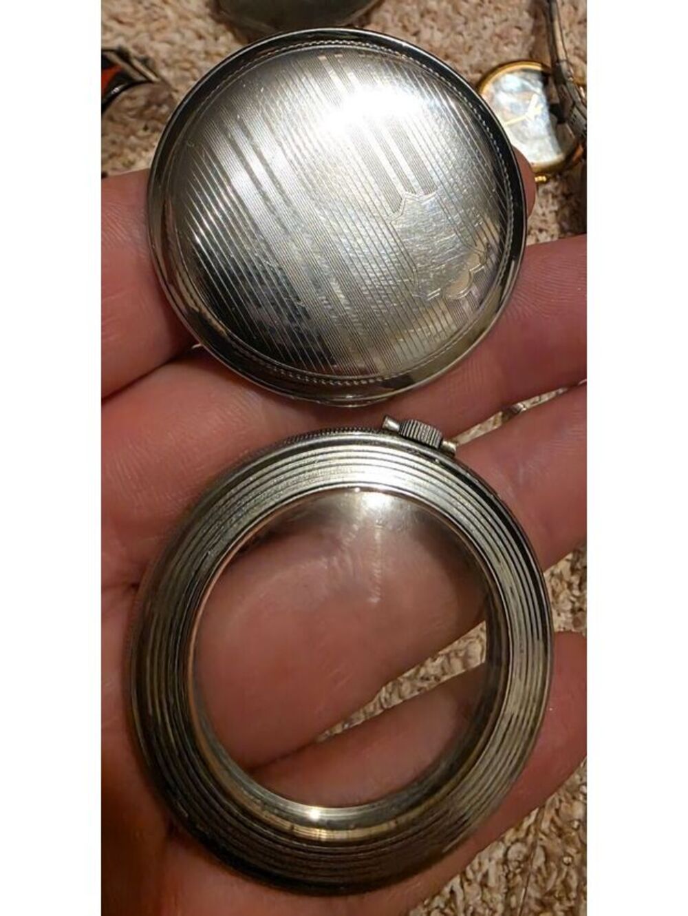 Vintage Stainless Steel Pocket Watch Case Back and Bezel Set
